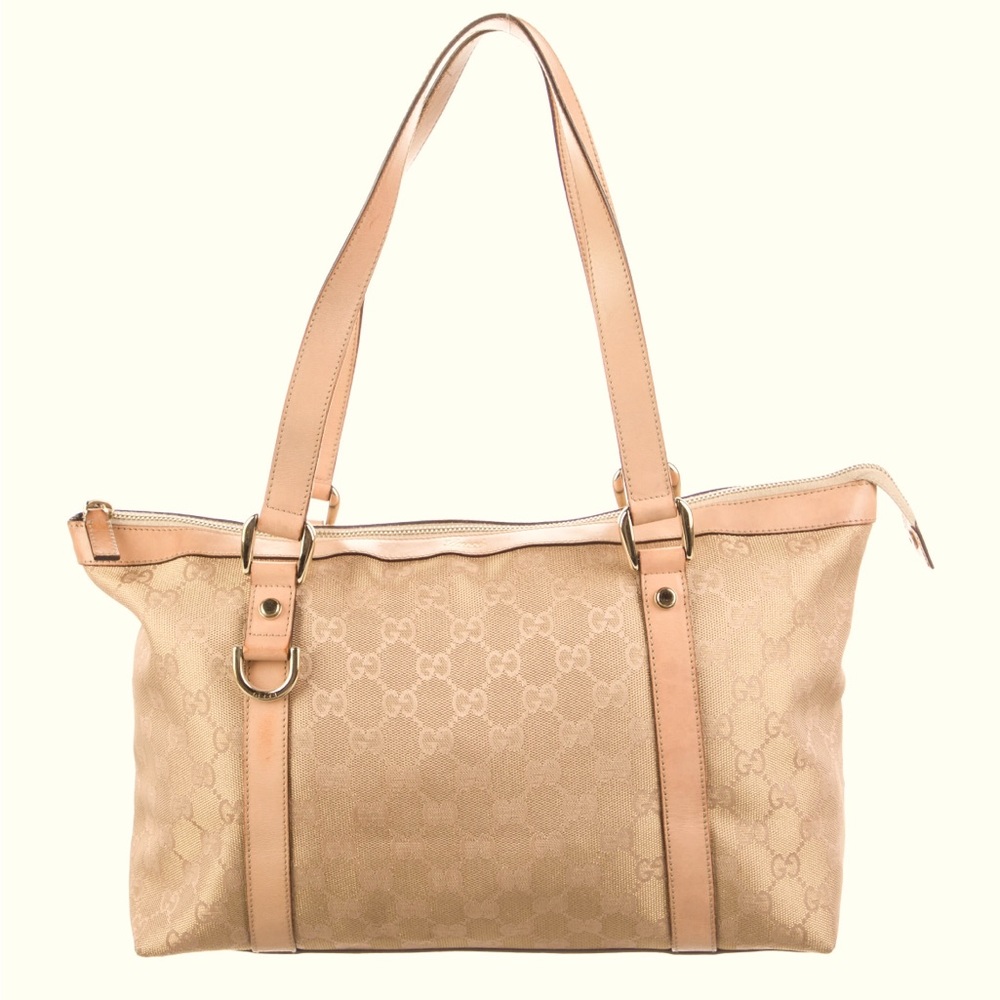 Gucci GG canvas Abbey D-ring tote beige tan gold medium size authentic